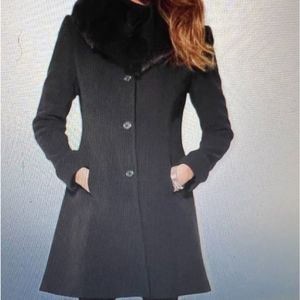 Lauren Ralph Lauren faux fur trim wool blend coat size 16